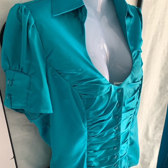 Silk teal blouse - Picture 3 of 4